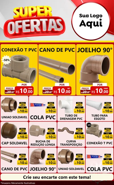Modelo de Encarte para Encarte Grande com o tema Super Ofertas para Tubos e conexões