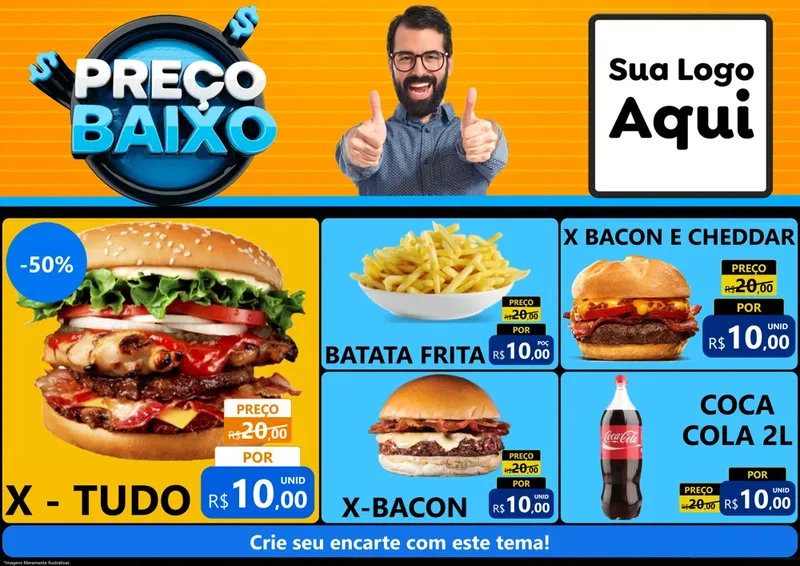 Modelo de Encarte para Encarte A4 Horizontal com o tema Preço Baixo para Hamburgueria
