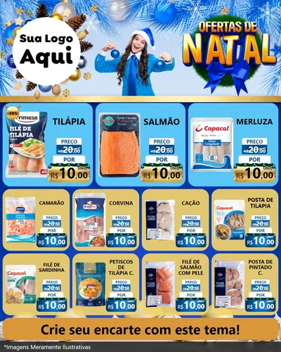 Modelo de Rede Social para Feed Instagram com o tema Ofertas de Natal para Peixaria