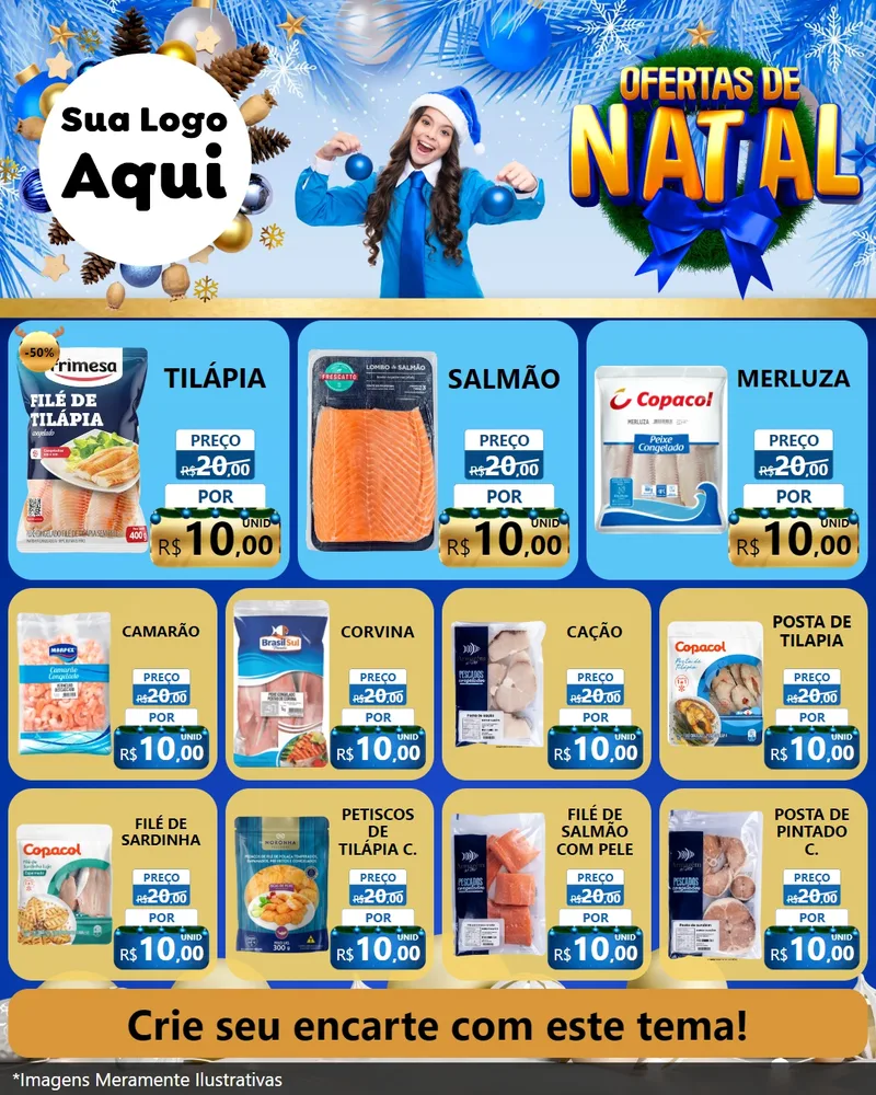 Modelo de Rede Social para Feed Instagram com o tema Ofertas de Natal para Peixaria