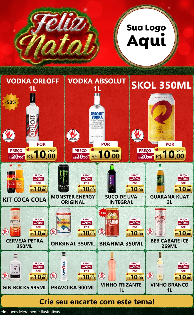 Modelo de Encarte para Encarte Grande com o tema Feliz Natal para Distribuidora de bebidas