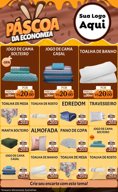 Modelo de Encarte para Encarte Grande com o tema Páscoa da Economia para Cama, Mesa e Banho