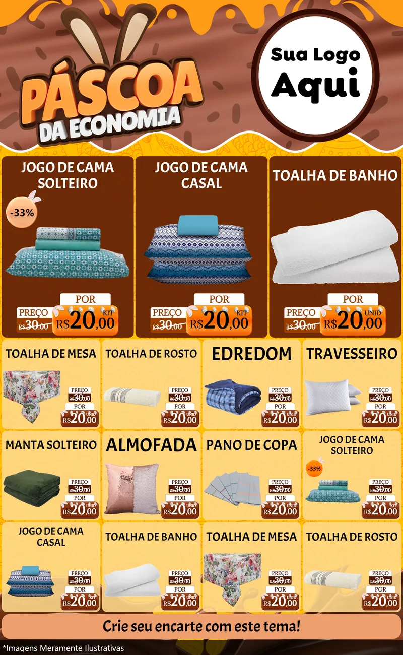 Modelo de Encarte para Encarte Grande com o tema Páscoa da Economia para Cama, Mesa e Banho