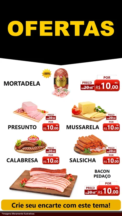 Modelo de TV para TV Vertical com o tema Ofertas Preto e Vermelho Cartaz para Frios e Laticínios