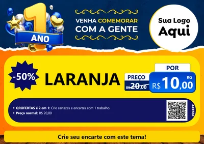 Modelo de Cartaz para Cartaz A4 Horizontal com o tema Um Ano de Aniversário para Hortifrúti