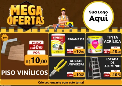 Modelo de Encarte para Encarte A4 Horizontal com o tema Mega Ofertas para Material para Construção