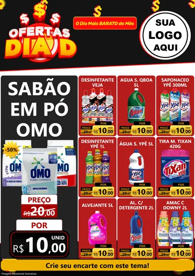 Modelo de Encarte para Encarte A4 Vertical com o tema Ofertas Dia D para Produtos de Limpeza