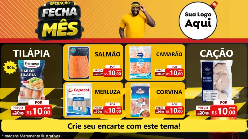 Modelo de TV para TV Horizontal com o tema Operação Fecha Mês para Peixaria