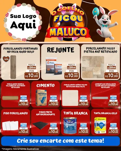 Modelo de Rede Social para Feed Instagram com o tema O Coelho Ficou Maluco - Páscoa para Pisos e revestimentos