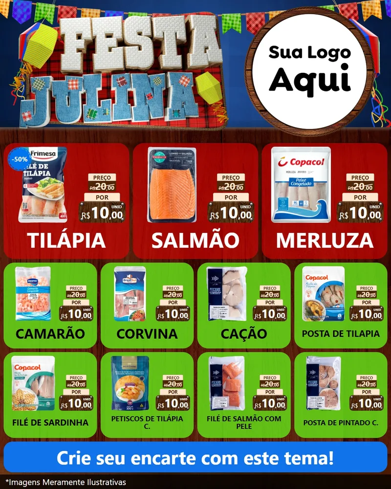 Modelo de Rede Social para Feed Instagram com o tema Festa Julina para Peixaria