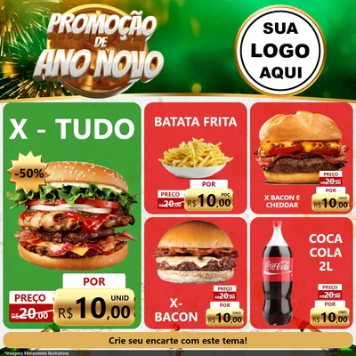 Modelo de Rede Social para Feed Facebook com o tema Promoção de Ano Novo para Hamburgueria