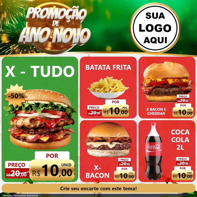 Modelo de Rede Social para Feed Facebook com o tema Promoção de Ano Novo para Hamburgueria