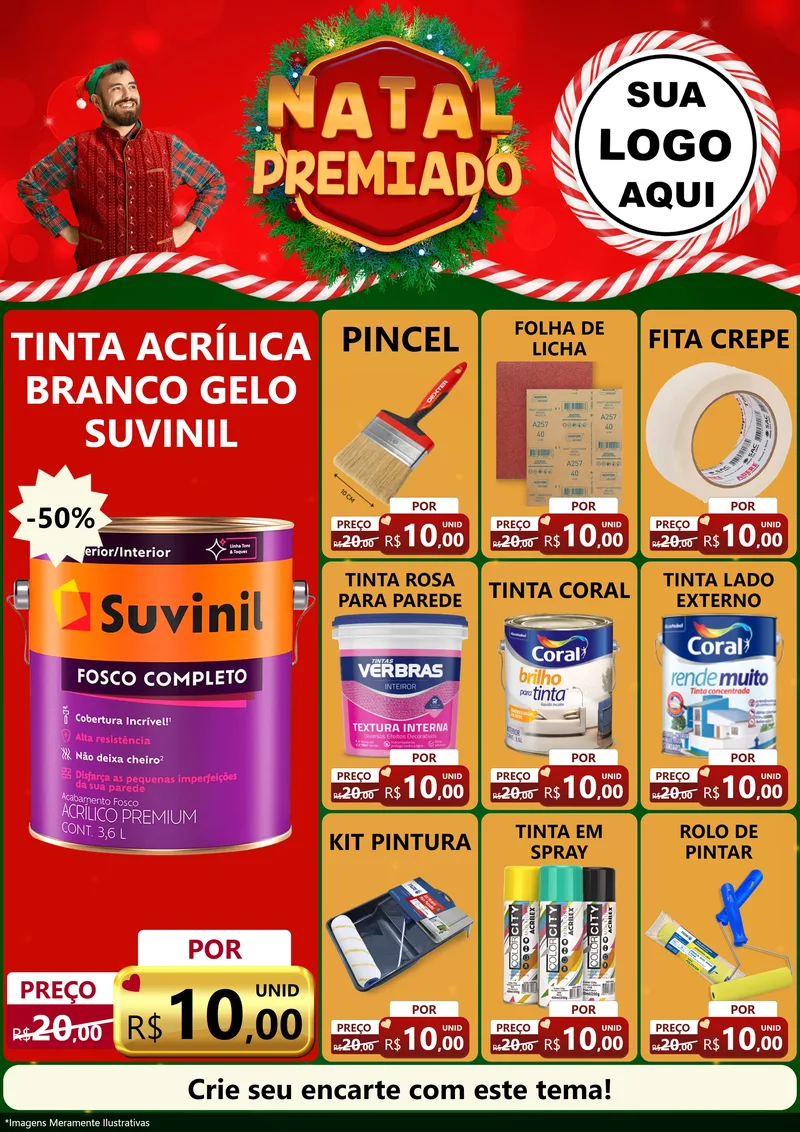 Modelo de Encarte para Encarte A4 Vertical com o tema Natal Premiado para Tintas e Ferramentas