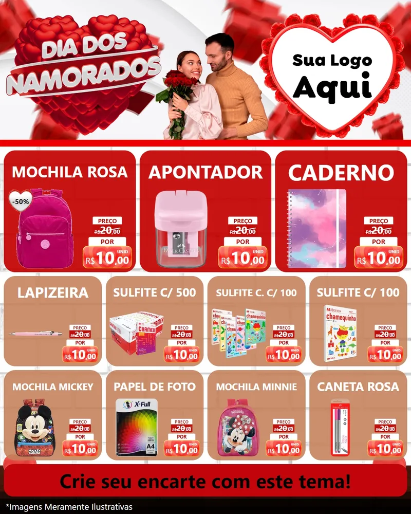 Modelo de Rede Social para Feed Instagram com o tema Dia dos Namorados para Papelaria