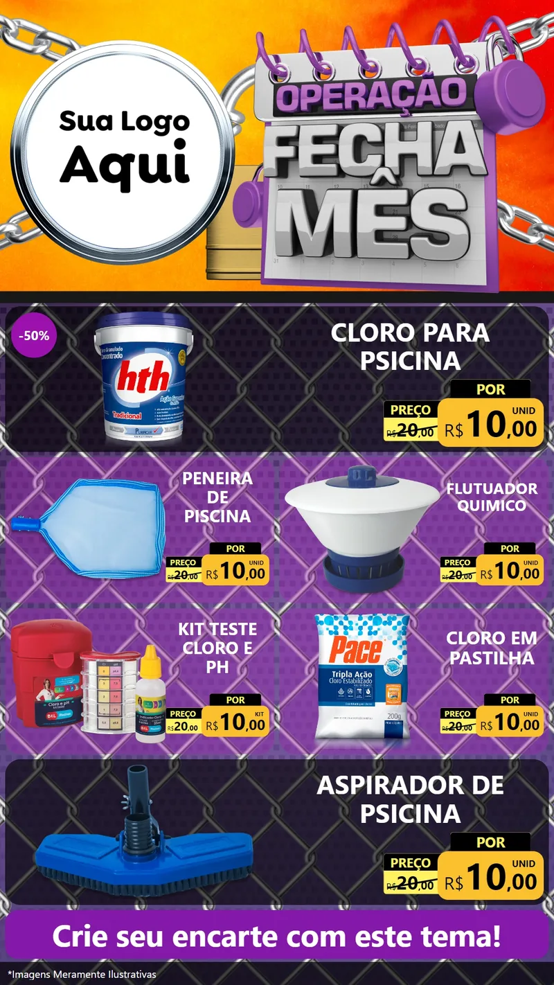 Modelo de TV para TV Vertical com o tema Operação Fecha Mês para Produtos para Piscina