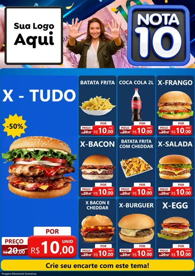 Modelo de Encarte para Encarte A4 Vertical com o tema Nota 10 para Hamburgueria