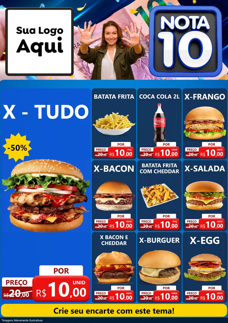 Modelo de Encarte para Encarte A4 Vertical com o tema Nota 10 para Hamburgueria