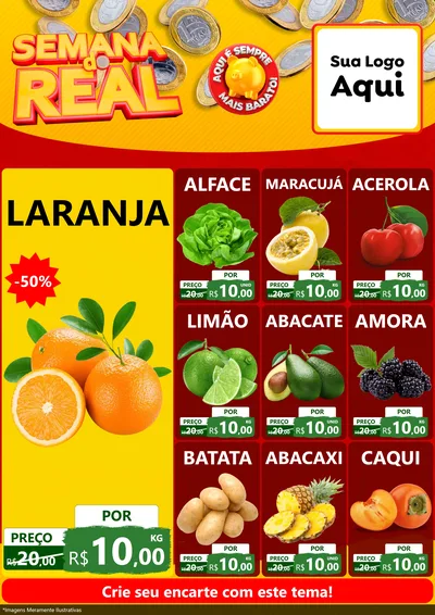 Modelo de Encarte para Encarte A4 Vertical com o tema Semana do Real para Hortifrúti