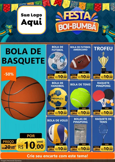 Modelo de Encarte para Encarte A4 Vertical com o tema Festa Boi Bumbá para Artigos Esportivos