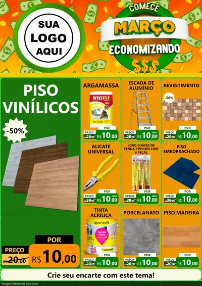 Modelo de Encarte para Encarte A4 Vertical com o tema Comece Março Economizando para Material para Construção