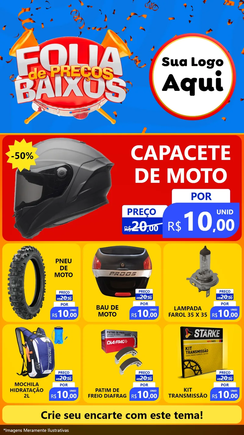 Modelo de Rede Social para Stories com o tema Folia de Preços Baixos para Moto peças