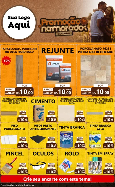 Modelo de Encarte para Encarte Grande com o tema Promoção Namorados para Pisos e revestimentos