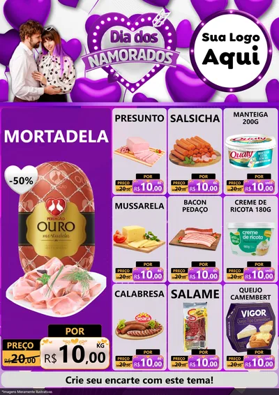 Modelo de Encarte para Encarte A4 Vertical com o tema Dia dos Namorados para Frios e Laticínios