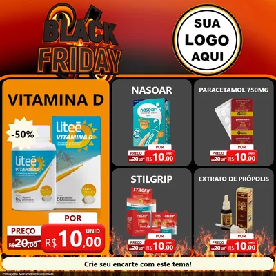 Modelo de Rede Social para Feed Facebook com o tema Black Friday para Farmácia