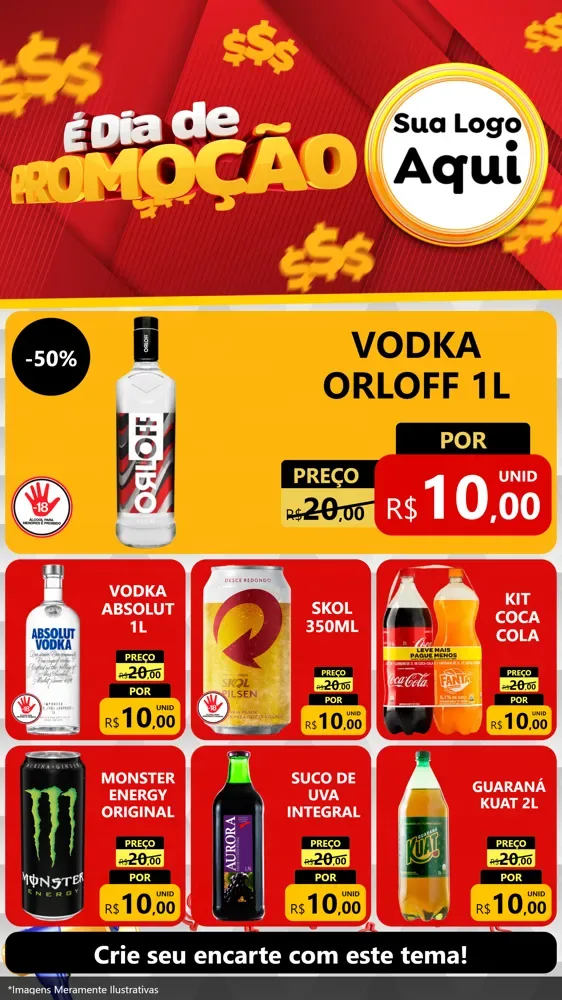 Modelo de Rede Social para Stories com o tema É Dia De Promoção para Distribuidora de bebidas