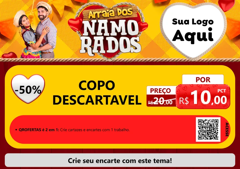Modelo de Cartaz para Cartaz A4 Horizontal com o tema Arraiá dos Namorados para Embalagens