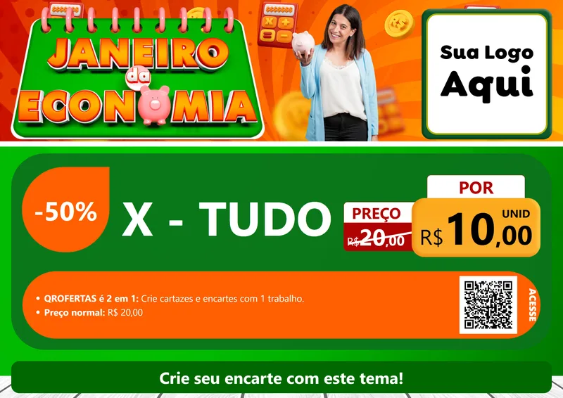 Modelo de Cartaz para Cartaz A4 Horizontal com o tema Janeiro da Economia para Hamburgueria