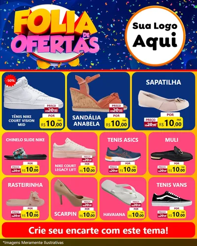 Modelo de Rede Social para Feed Instagram com o tema Folia de Ofertas para Calçados
