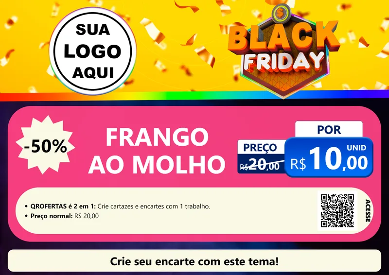 Modelo de Cartaz para Cartaz A4 Horizontal com o tema Black Friday para Restaurante