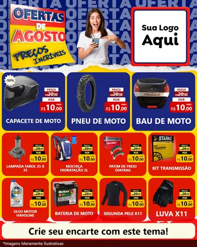 Modelo de Rede Social para Feed Instagram com o tema Ofertas de Agosto - Preços Incríveis para Moto peças