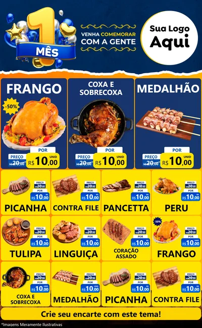 Modelo de Encarte para Encarte Grande com o tema Um Mês de Aniversário para Assados