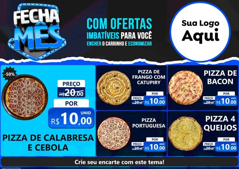 Modelo de Encarte para Encarte A4 Horizontal com o tema Fecha Mês para Pizzaria
