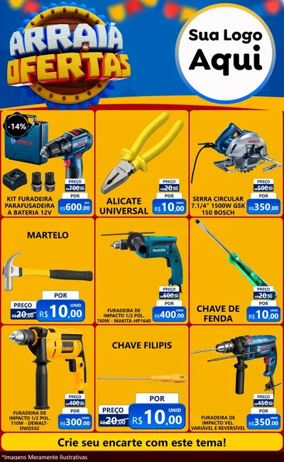Modelo de Encarte para Encarte Grande com o tema Arraiá de Ofertas - Junina para Maquinas e Ferramentas