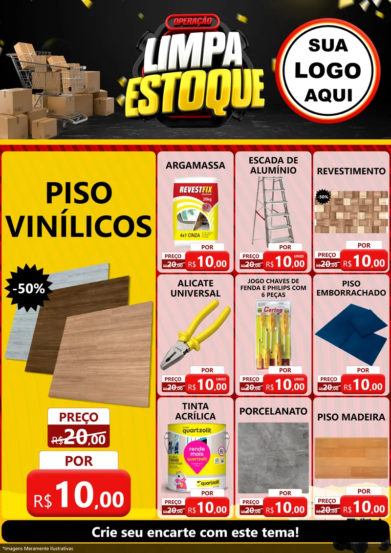 Modelo de Encarte para Encarte A4 Vertical com o tema Operação Limpa Estoque para Material para Construção