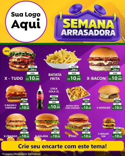 Modelo de Rede Social para Feed Instagram com o tema Semana Arrasadora para Hamburgueria