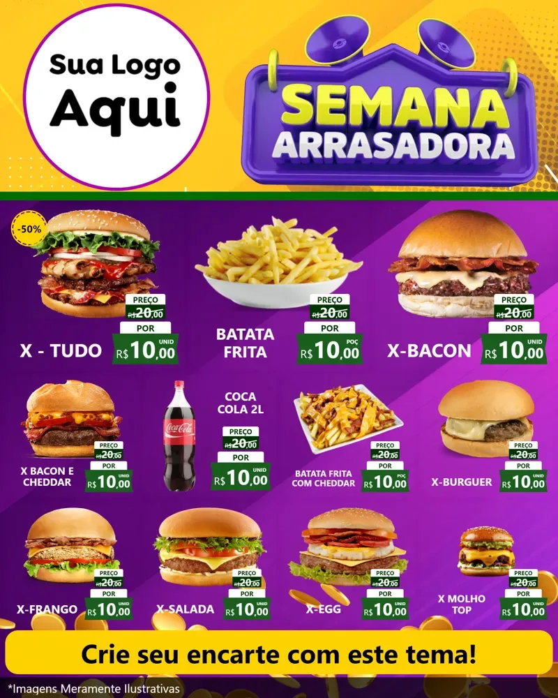 Modelo de Rede Social para Feed Instagram com o tema Semana Arrasadora para Hamburgueria