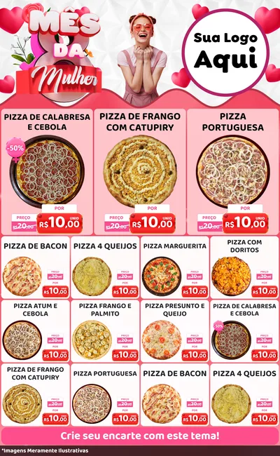 Modelo de Encarte para Encarte Grande com o tema Mês da Mulher para Pizzaria