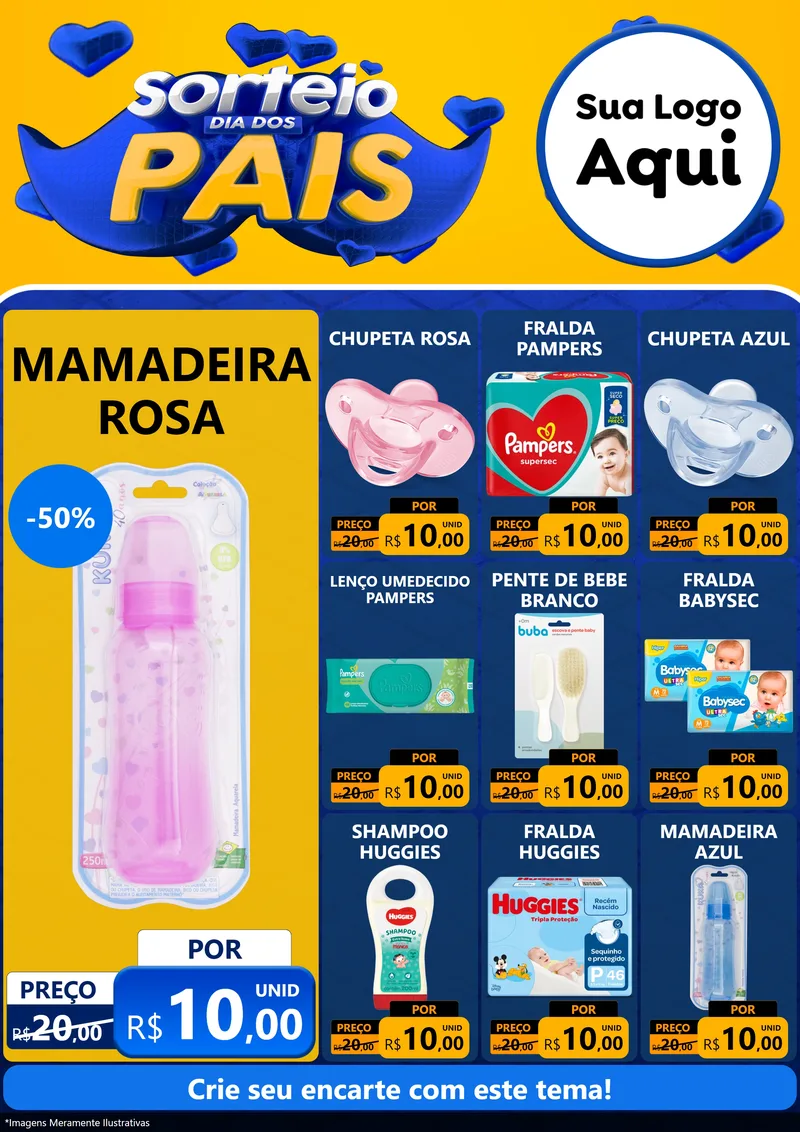 Modelo de Encarte para Encarte A4 Vertical com o tema Sorteio Dia dos Pais para Bebês