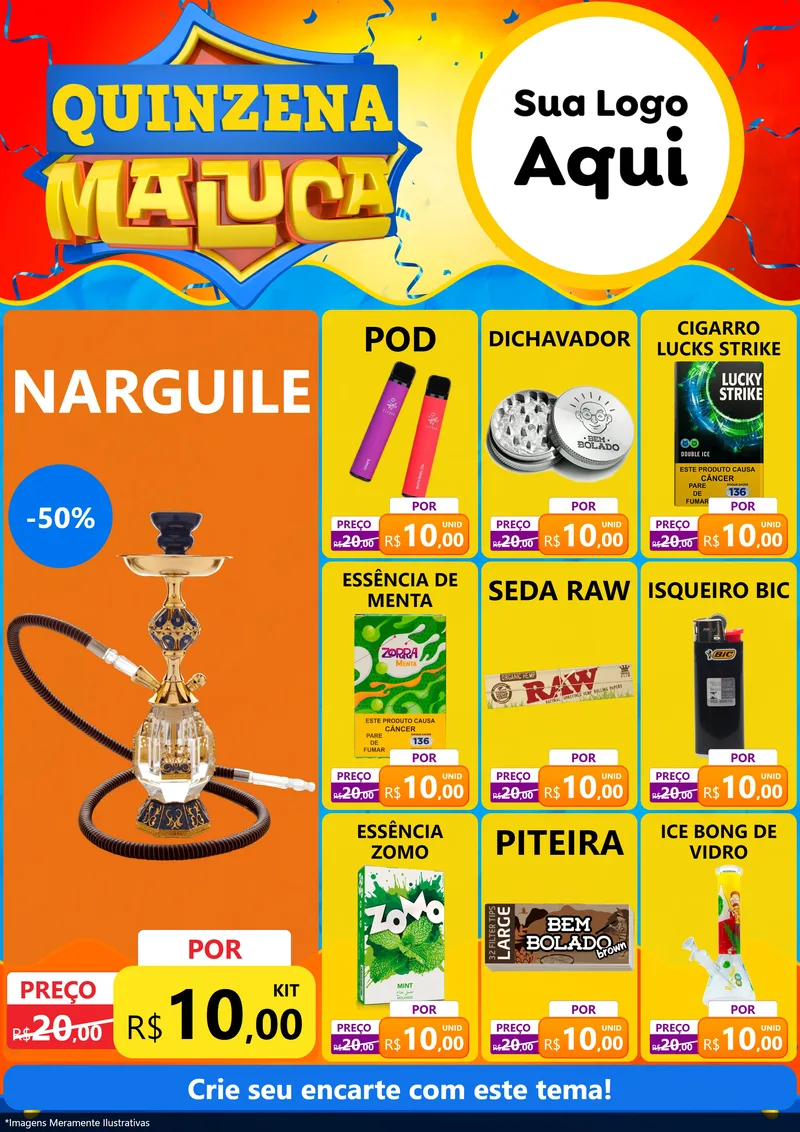 Modelo de Encarte para Encarte A4 Vertical com o tema Quinzena Maluca para Tabacaria
