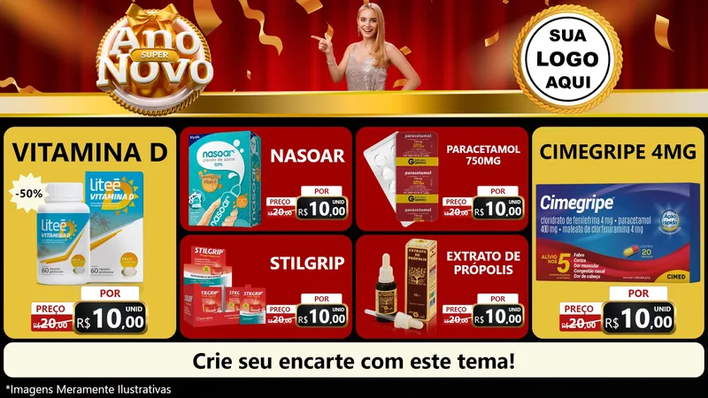 Modelo de TV para TV Horizontal com o tema Super Ano Novo para Farmácia