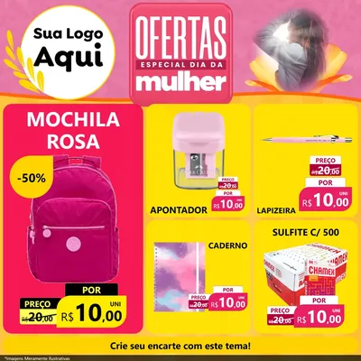 Modelo de Rede Social para Feed Facebook com o tema Ofertas - Especial Dia Das Mulheres para Papelaria
