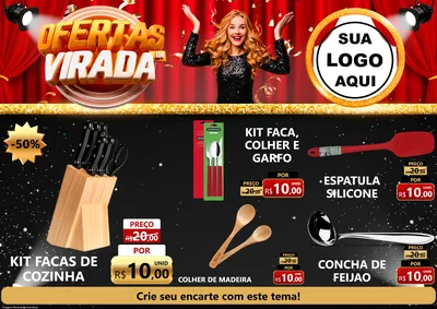 Modelo de Encarte para Encarte A4 Horizontal com o tema Ofertas da Virada para Utilidades Domésticas