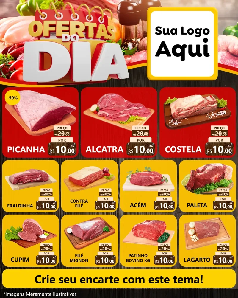 Modelo de Rede Social para Feed Instagram com o tema Ofertas do Dia para Açougue