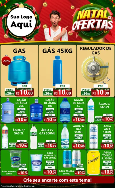 Modelo de Encarte para Encarte Grande com o tema Natal de Ofertas para Água e gás
