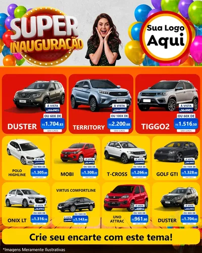 Modelo de Rede Social para Feed Instagram com o tema Super Inauguração para Concessionaria de Carros