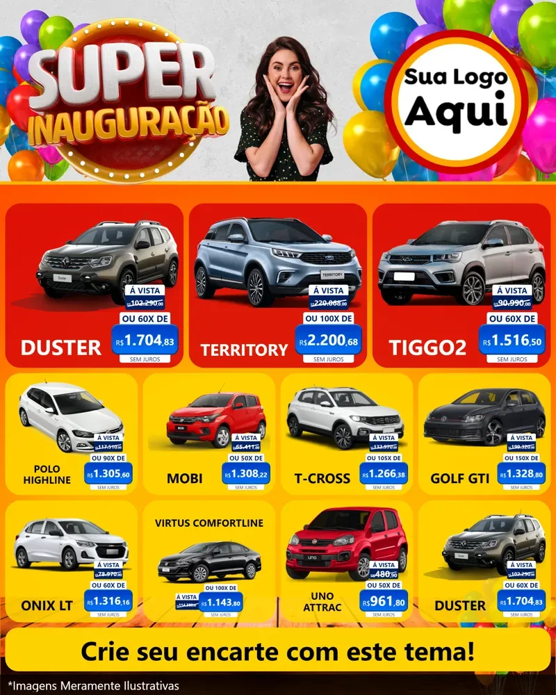 Modelo de Rede Social para Feed Instagram com o tema Super Inauguração para Concessionaria de Carros